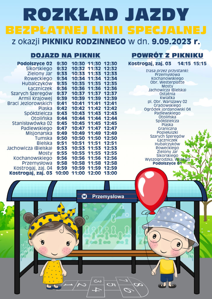 grafika z rozkładem jazdy autobusów na piknik rodzinny KM-Płock